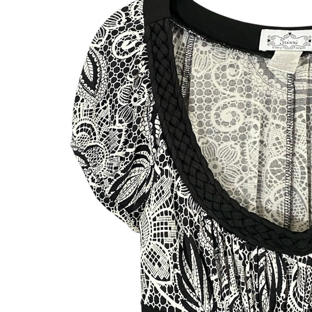 Trixxi Y2K Black White Floral Babydoll Top M Puff Sleeve Fairy Grunge Whimsigoth - Picture 6 of 9